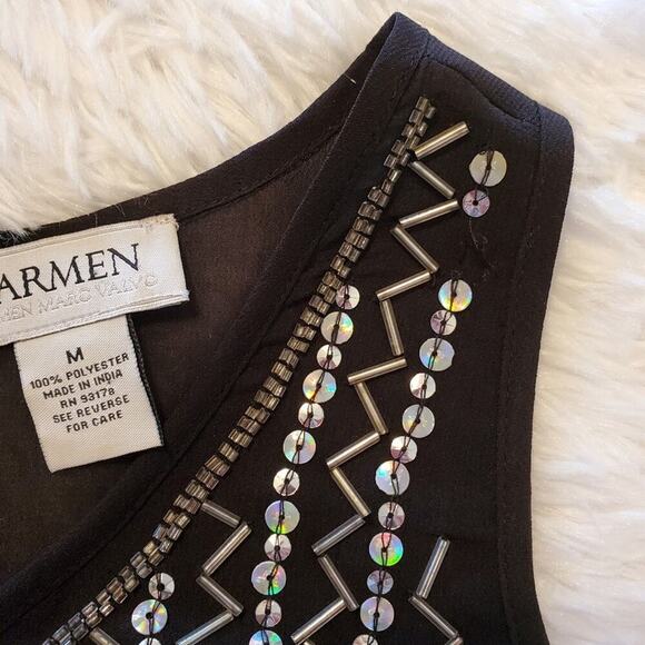 2/$30 CARMEN Carmen Marc Valvo Black Sequined Holiday Party Tank Size M - Picture 5 of 9